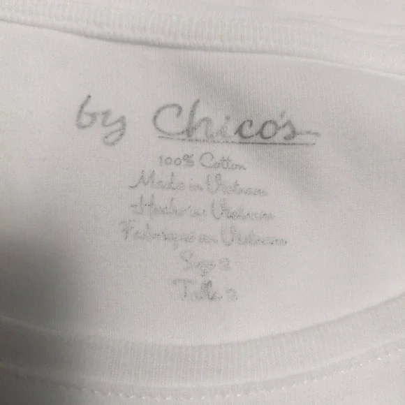 Chico's Womens 2 (US12) White Pullover Tee Top Short Sleeves Round Neck Cotton - Picture 5 of 7